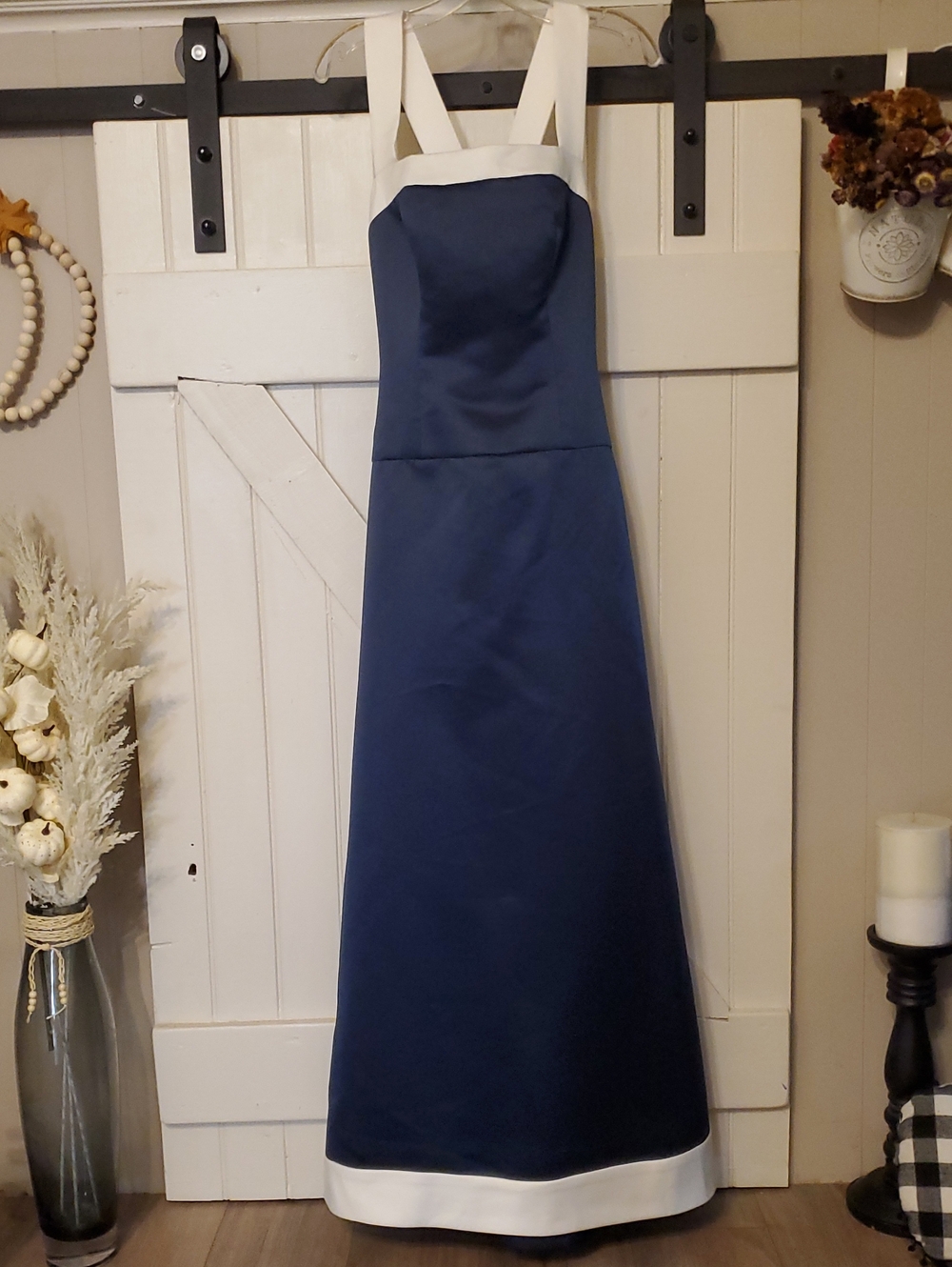 Navy and White Strap Maxi Dress - Classic A-Line